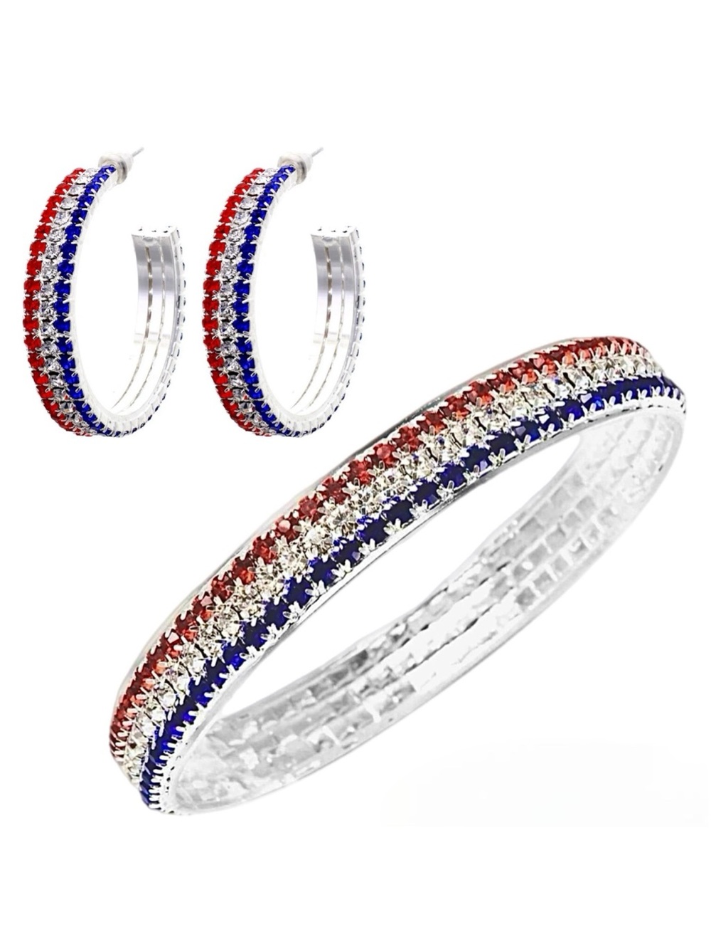 American Flag Bangle Cuff Bracelet & Hoop Earrings